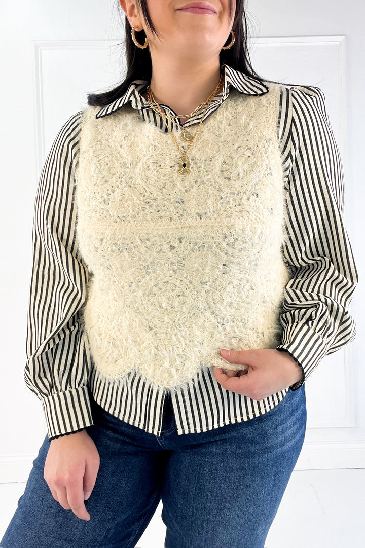 Eyelash Sequin Embellished Knit Tank Top