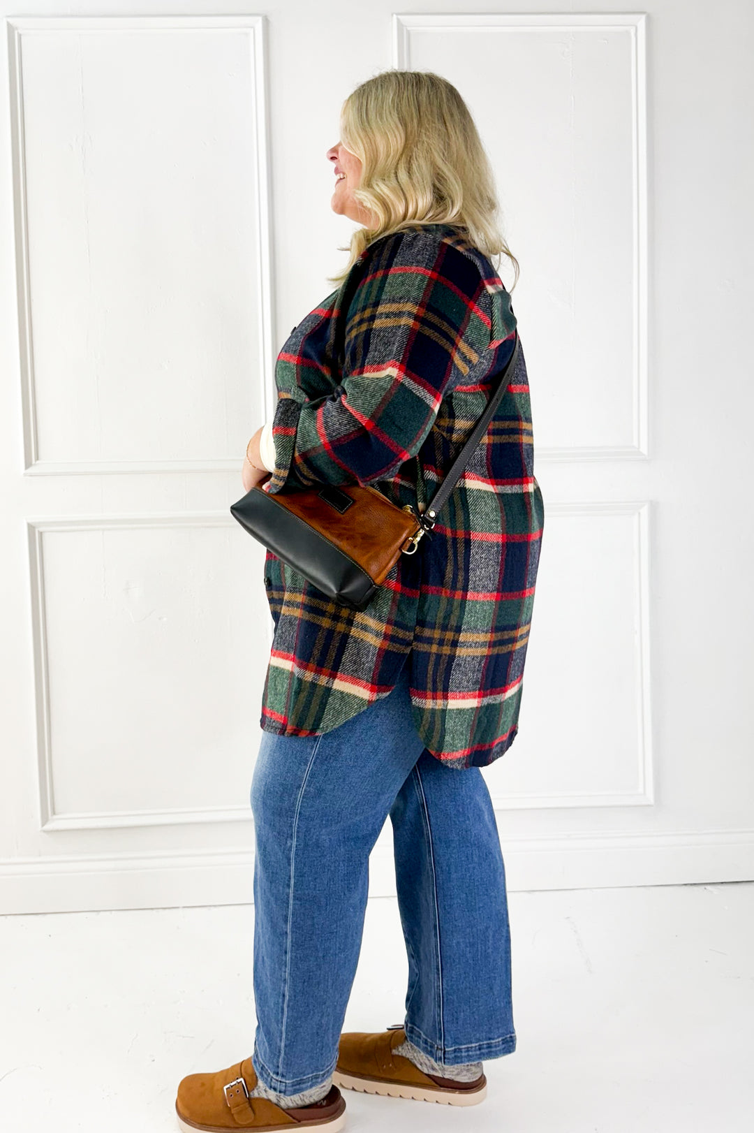 Long Sleeve Plaid Curvy Shirt Jacket