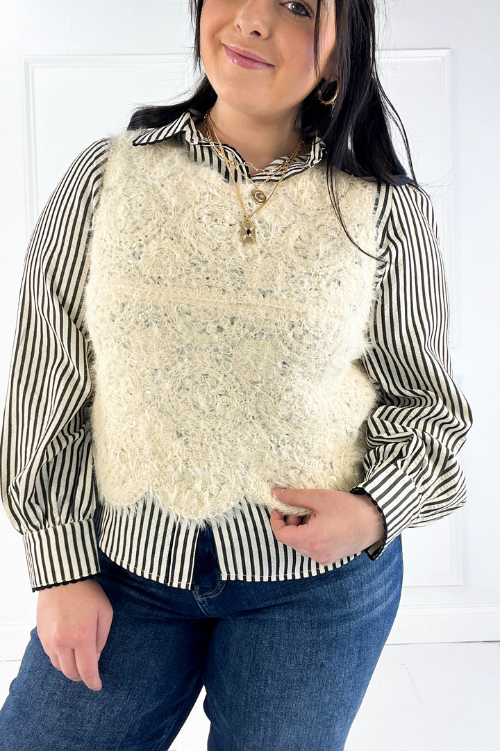 Eyelash Sequin Embellished Knit Tank Top