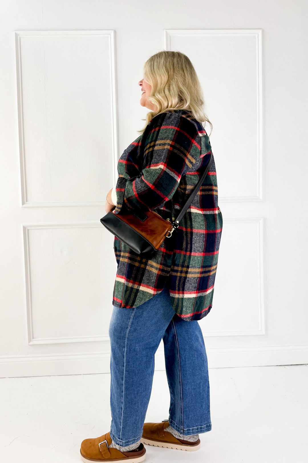 Long Sleeve Plaid Curvy Shirt Jacket