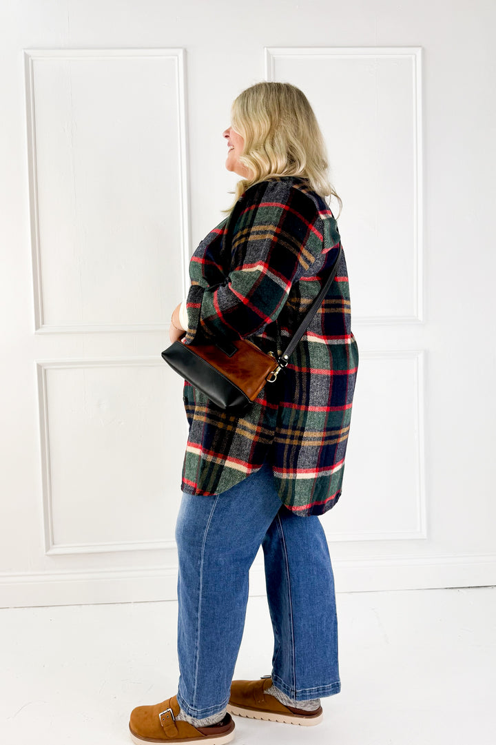 Long Sleeve Plaid Curvy Shirt Jacket