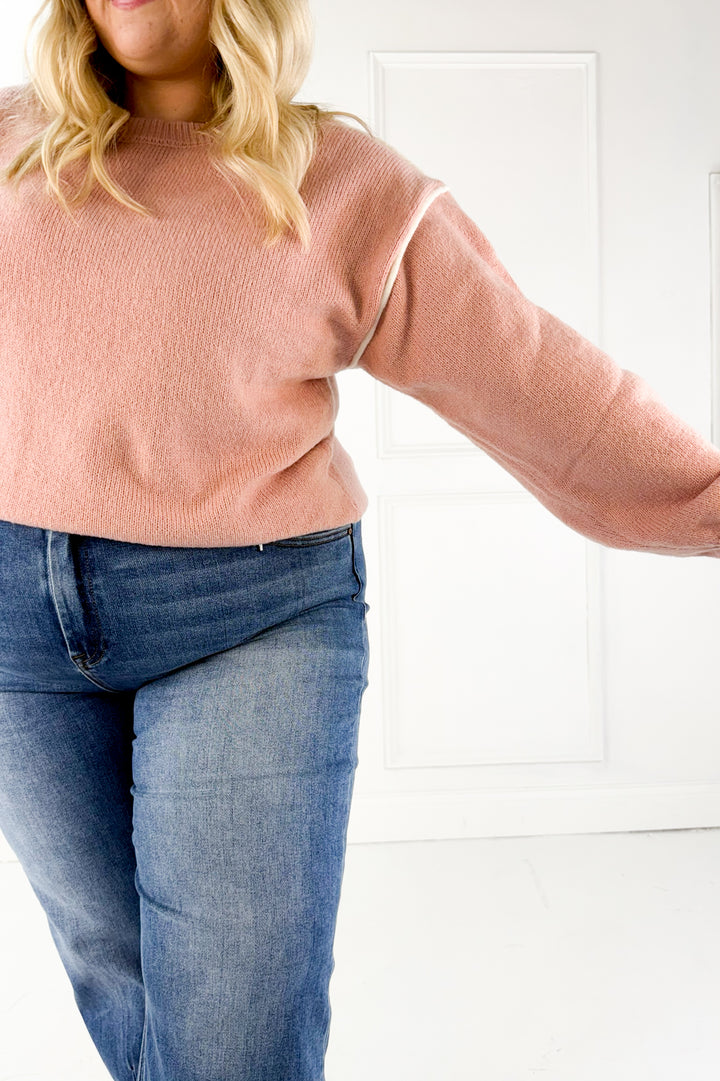 Contrast Trim Curvy Knit Sweater