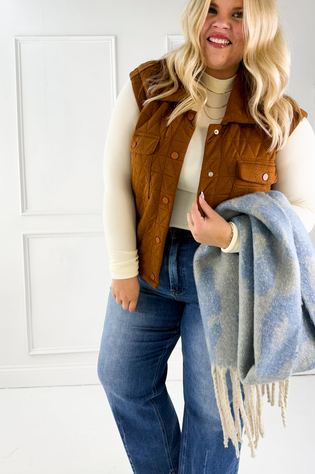 Quilted Snap Button Curvy Vest