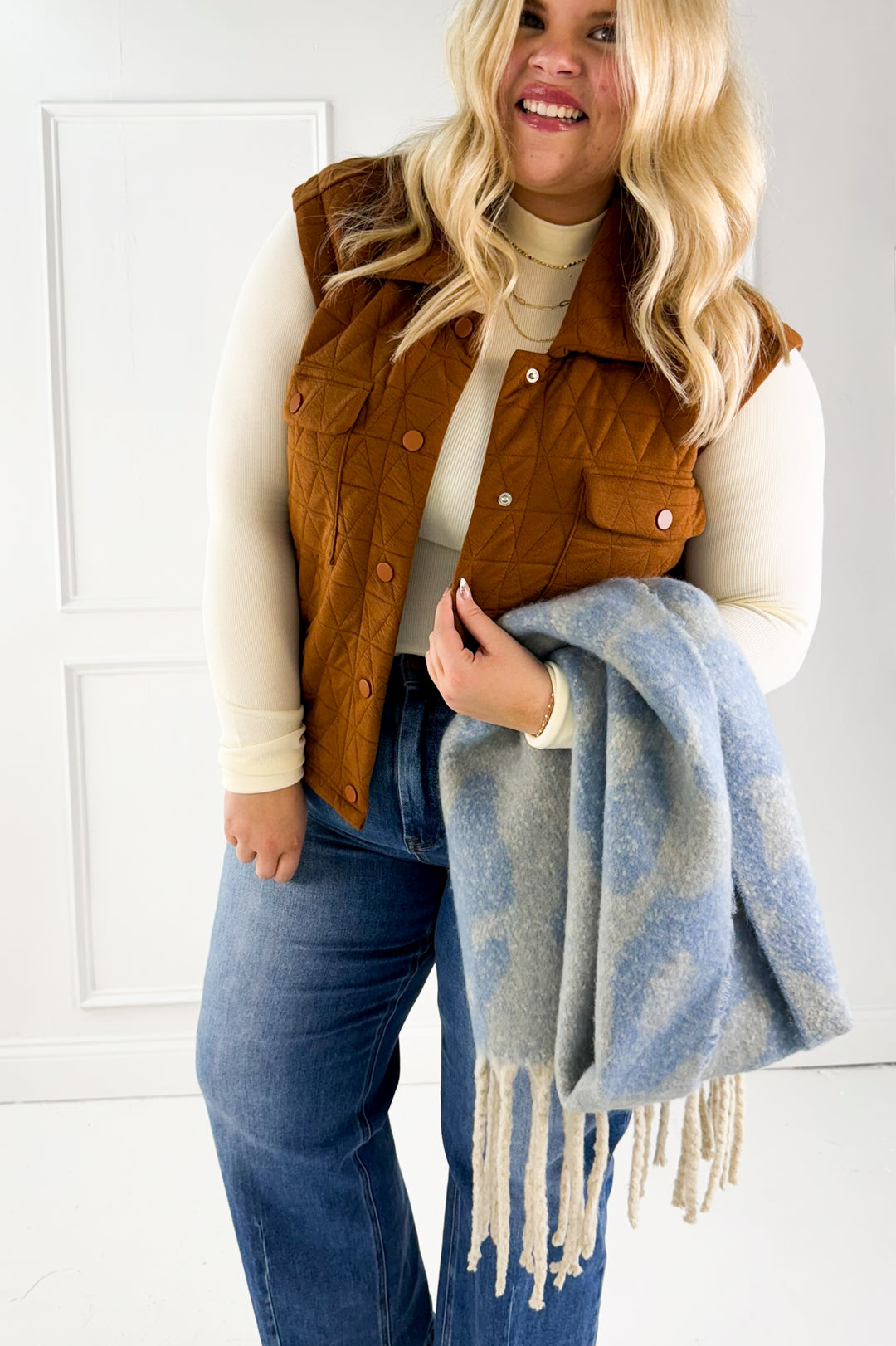 Quilted Snap Button Curvy Vest