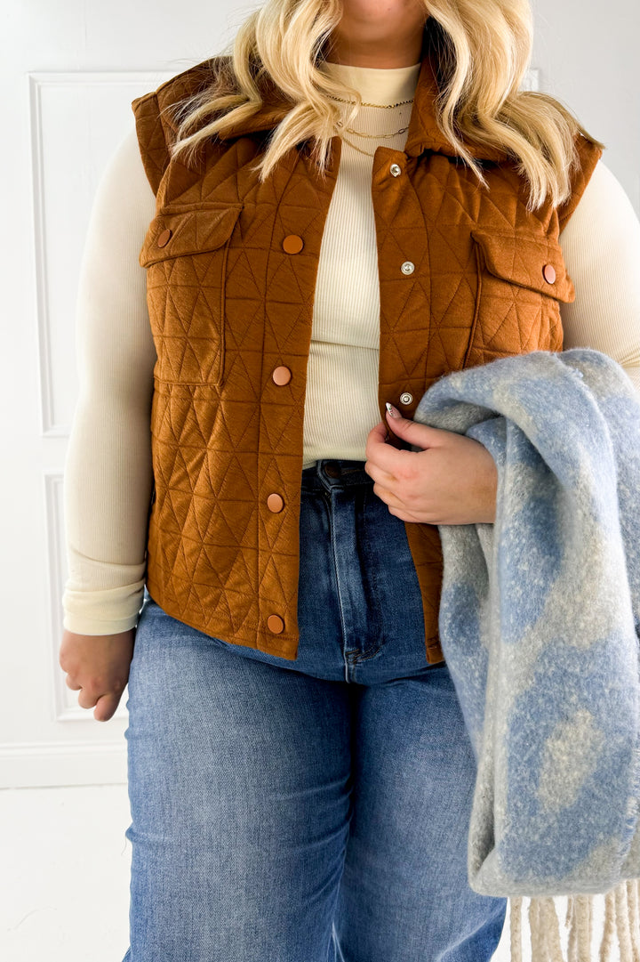 Quilted Snap Button Curvy Vest