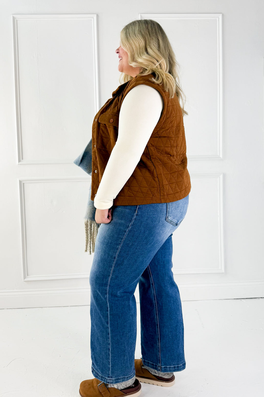 Quilted Snap Button Curvy Vest