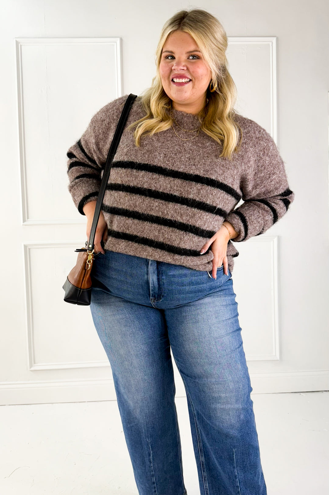 Soft Fuzzy Wool Blend Striped Sweater