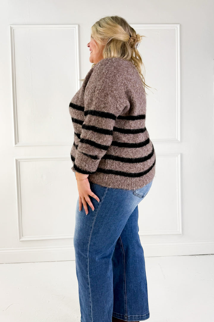 Soft Fuzzy Wool Blend Striped Sweater