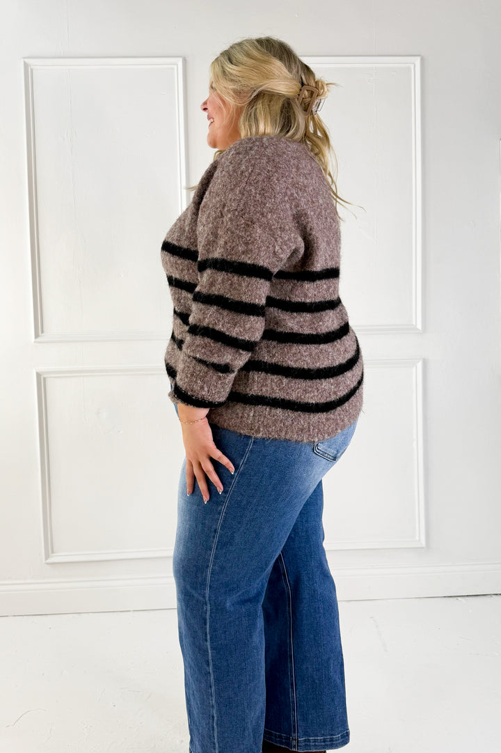 Soft Fuzzy Wool Blend Striped Sweater