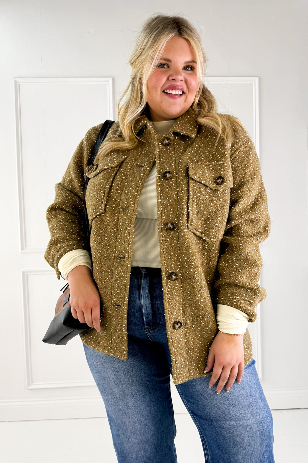 Oversized Textured Button Up Curvy Jacket