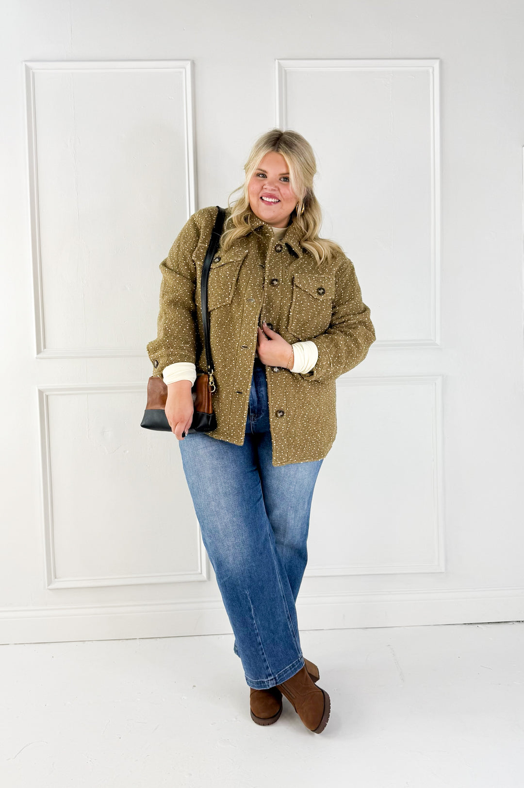 Oversized Textured Button Up Curvy Jacket