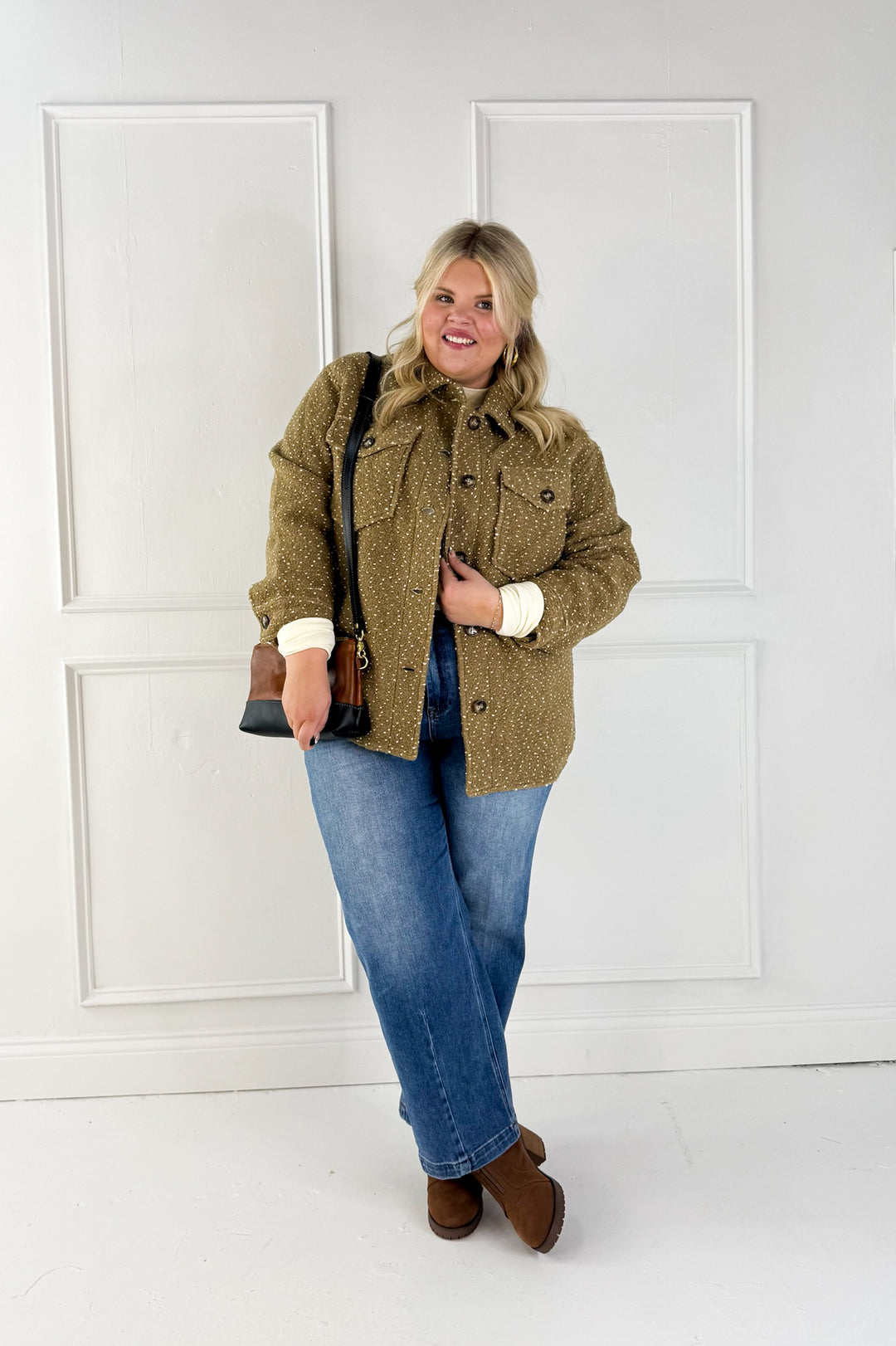 Oversized Textured Button Up Curvy Jacket