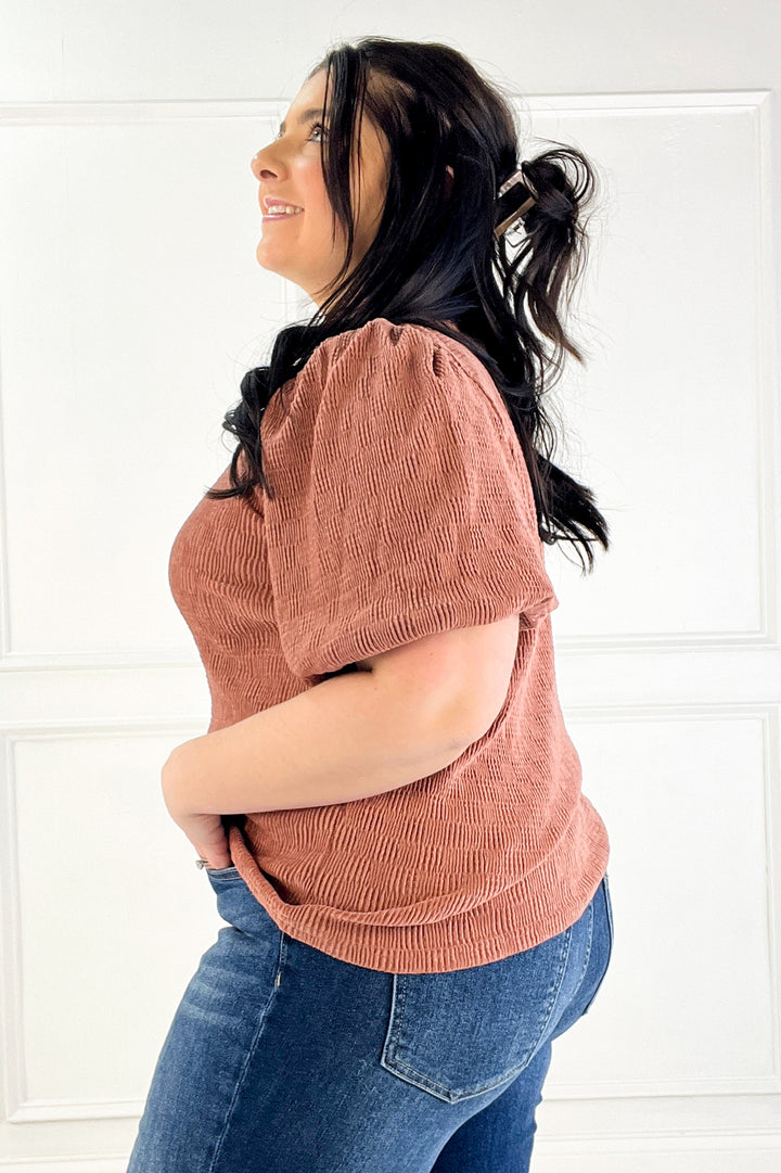 Checker Detail Balloon Sleeve Knit Top