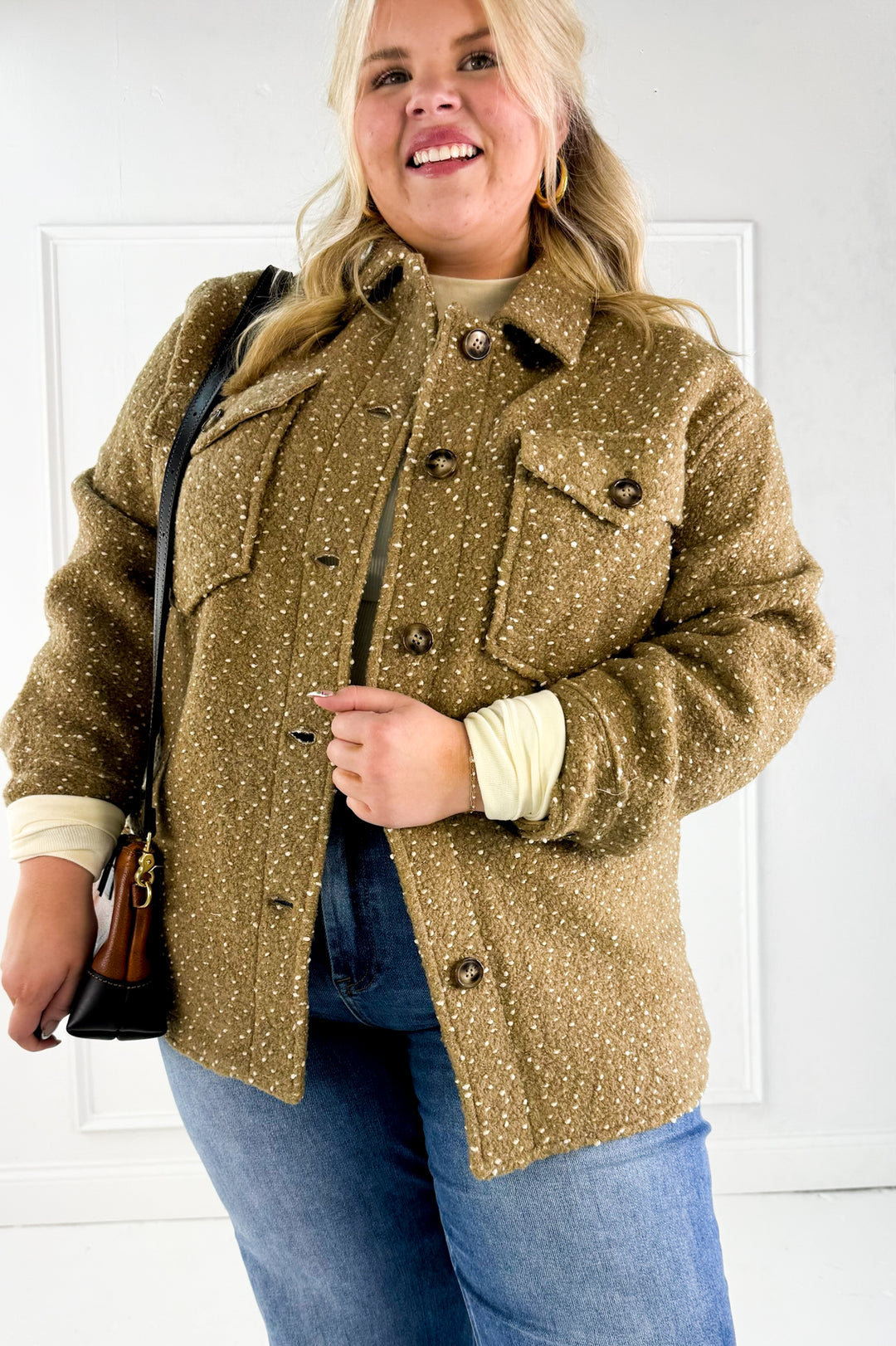 Oversized Textured Button Up Curvy Jacket