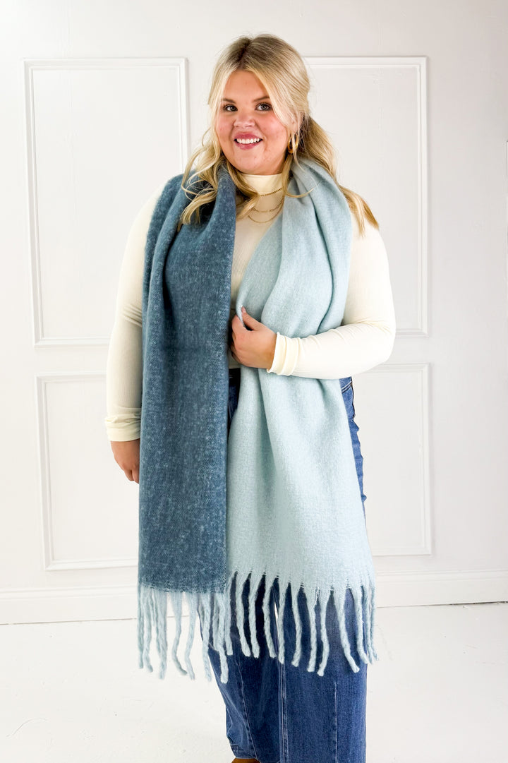 Solid Two Tone Tassel Scarf