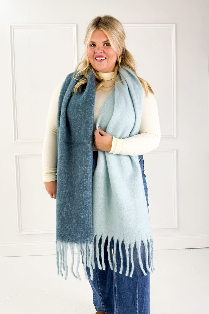 Solid Two Tone Tassel Scarf