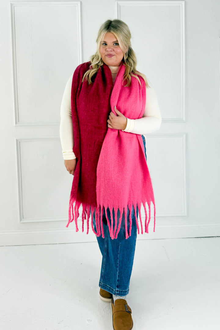 Solid Two Tone Tassel Scarf