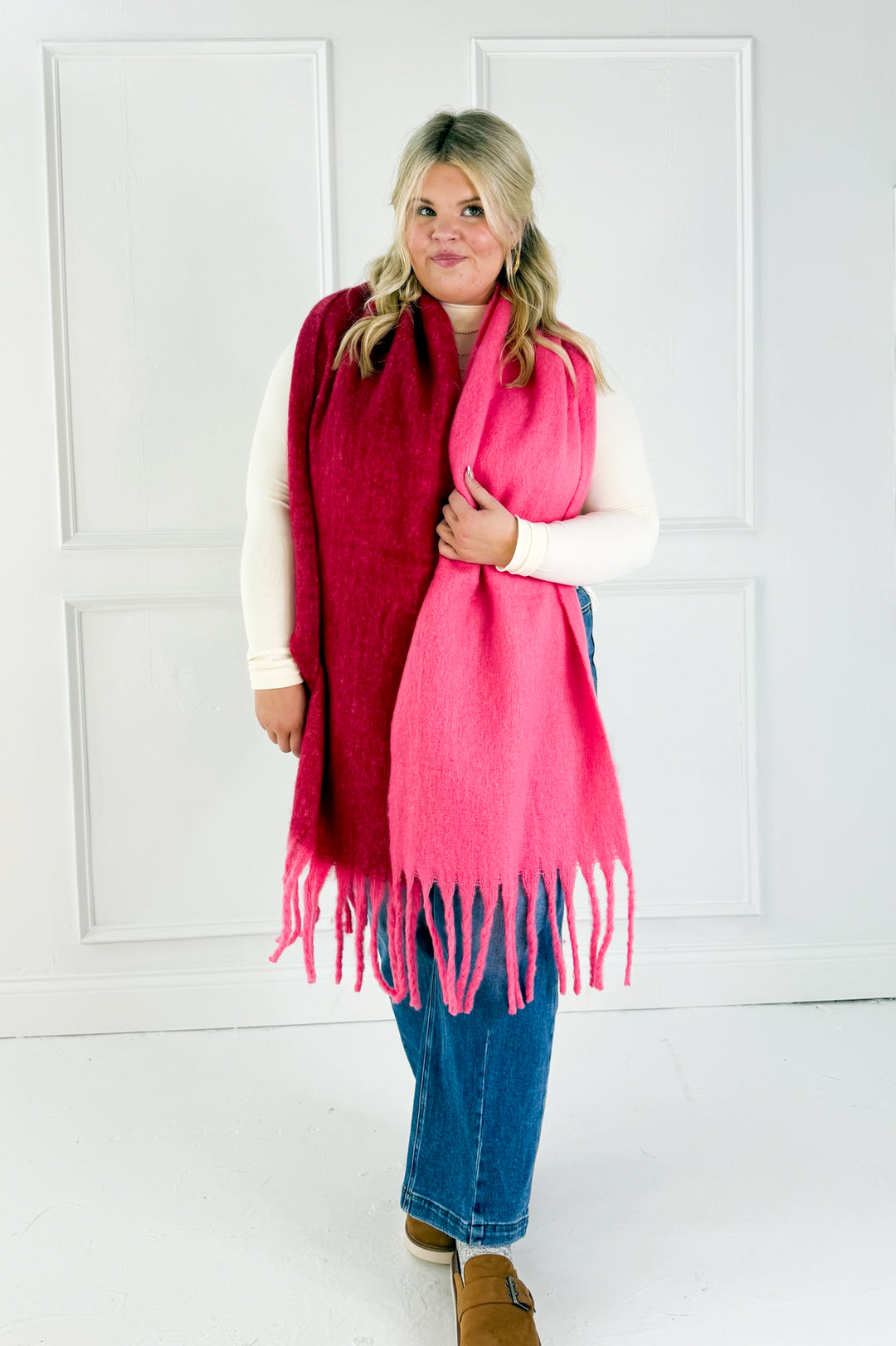 Solid Two Tone Tassel Scarf
