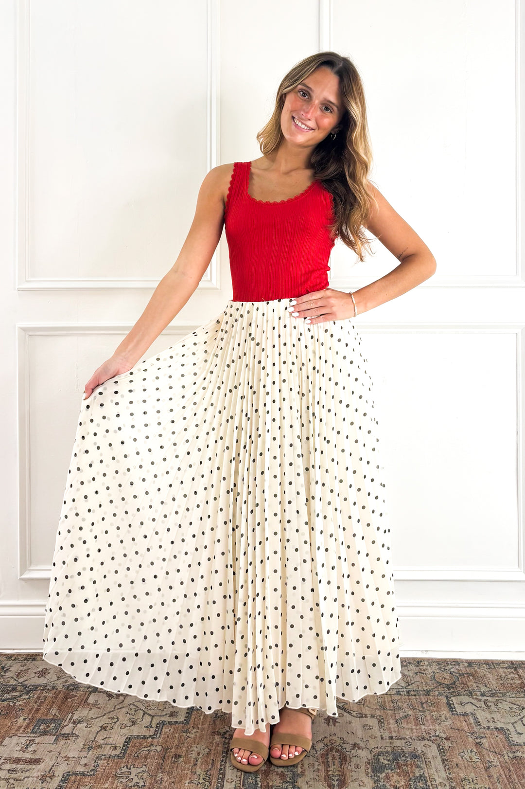 Polka Dot Pleated Skirt