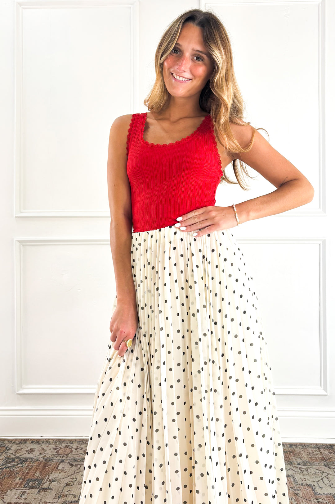 Polka Dot Pleated Skirt