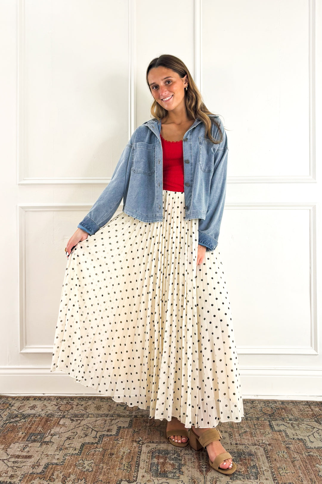 Polka Dot Pleated Skirt