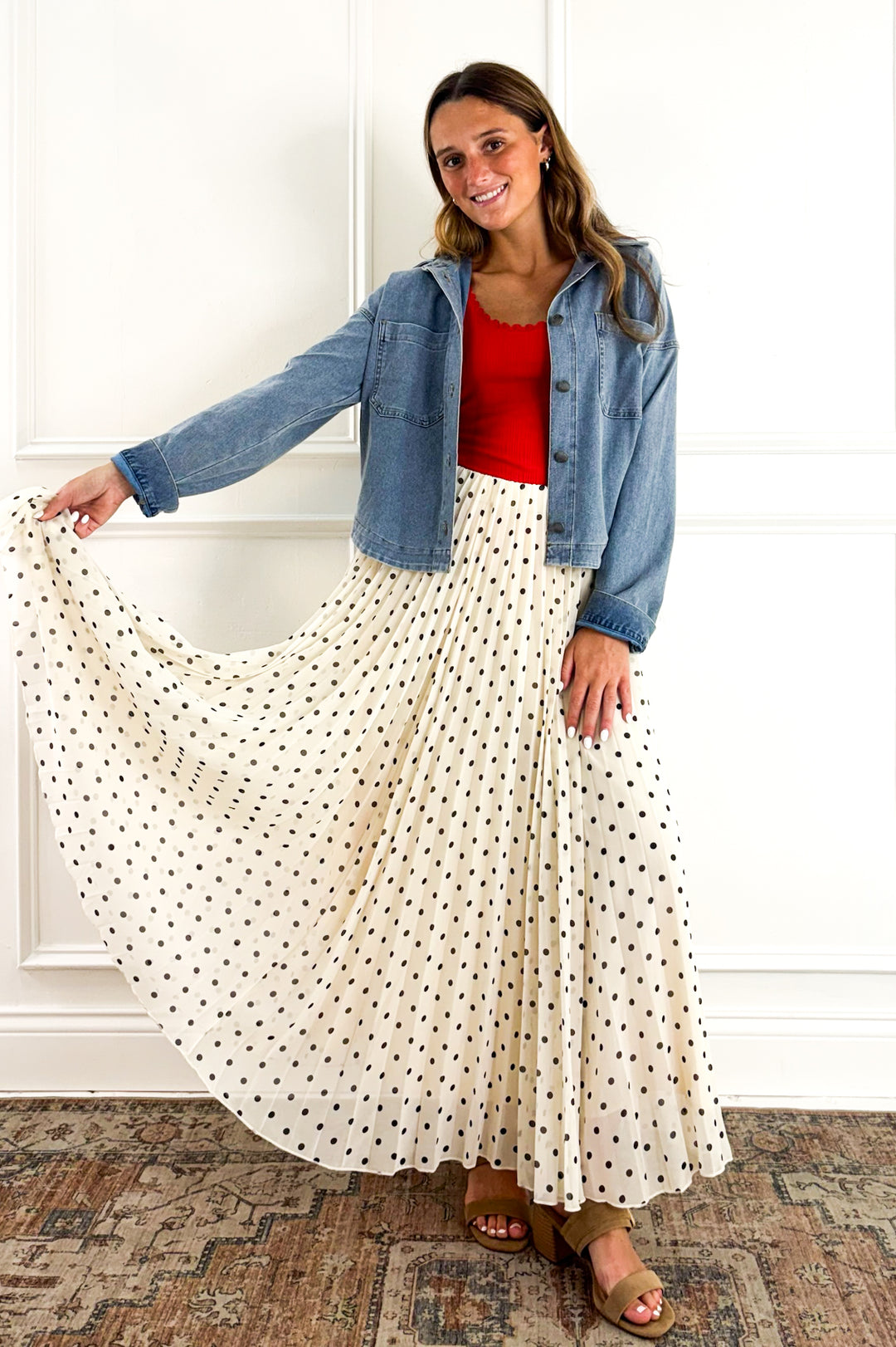 Polka Dot Pleated Skirt