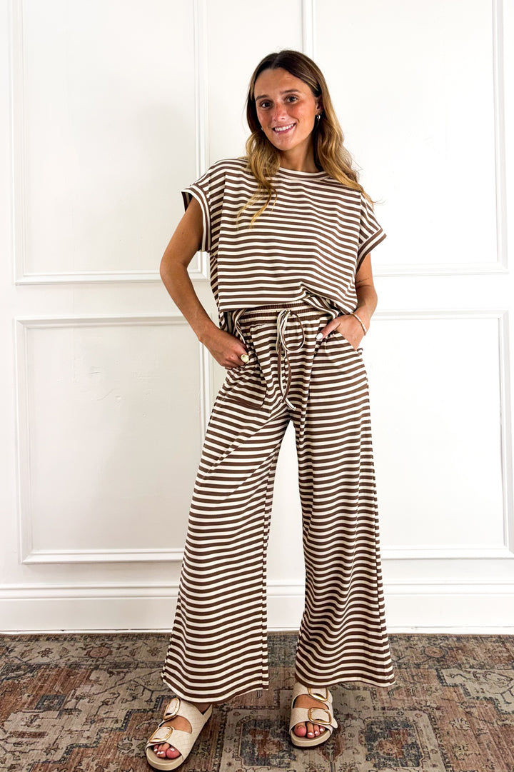 Striped Mocha Ribbed Pants
