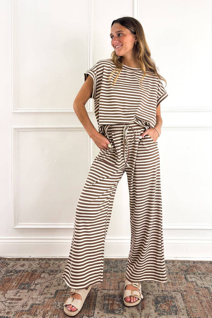 Striped Mocha Ribbed Top
