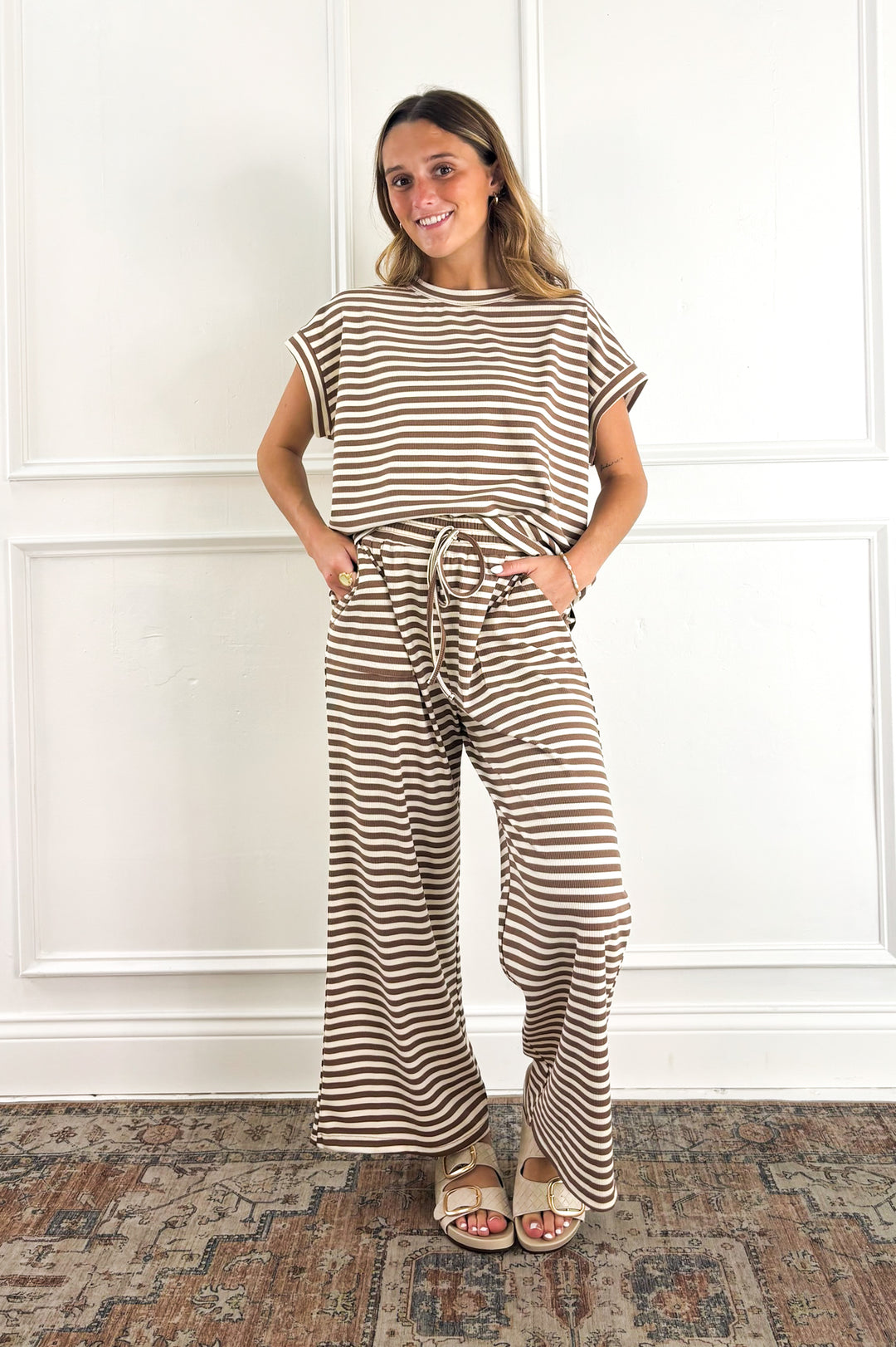 Striped Mocha Ribbed Pants