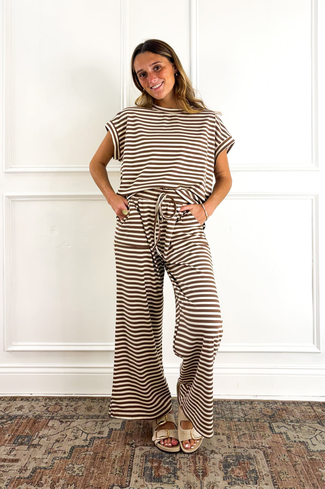 Striped Mocha Ribbed Pants
