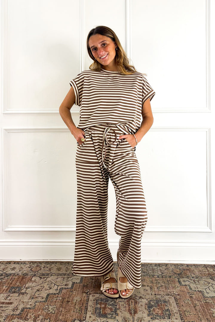 Striped Mocha Ribbed Pants