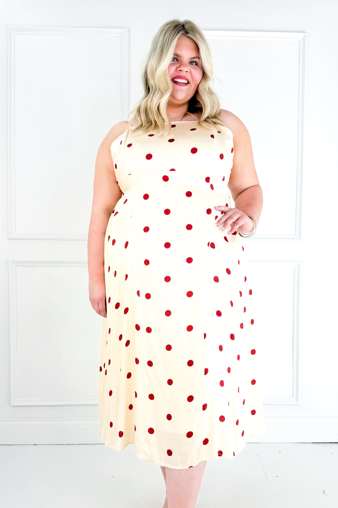 Curvy Polka Dot Picnic Midi Dress