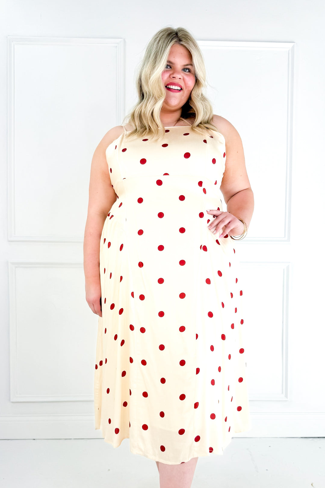 Curvy Polka Dot Picnic Midi Dress