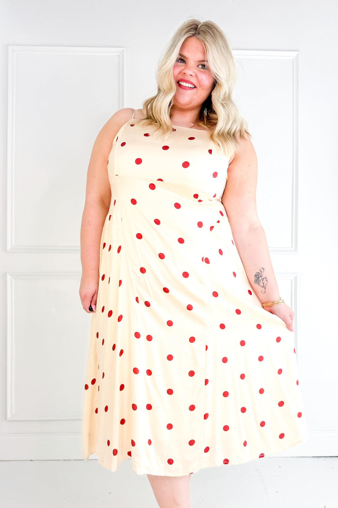 Curvy Polka Dot Picnic Midi Dress