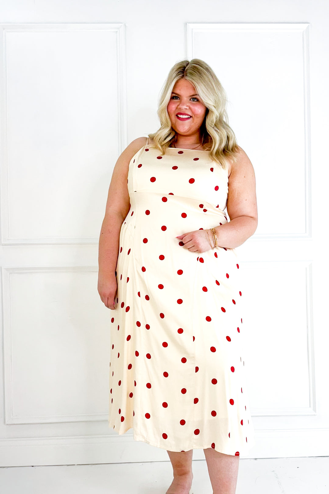 Curvy Polka Dot Picnic Midi Dress