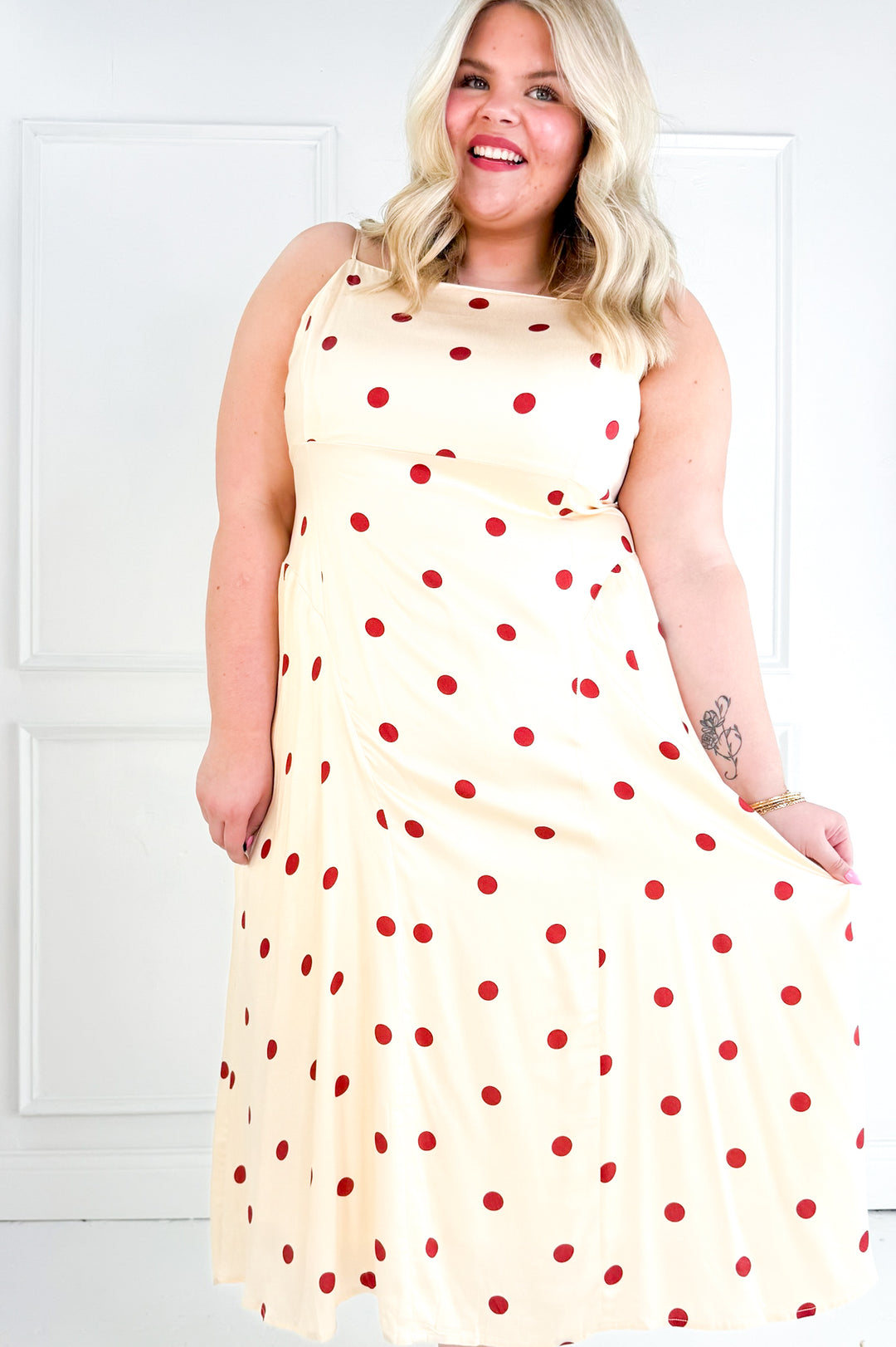 Curvy Polka Dot Picnic Midi Dress