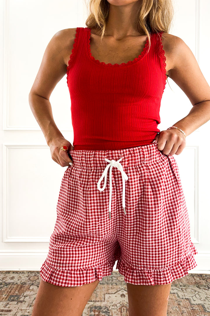 Gingham Check Ruffle Shorts