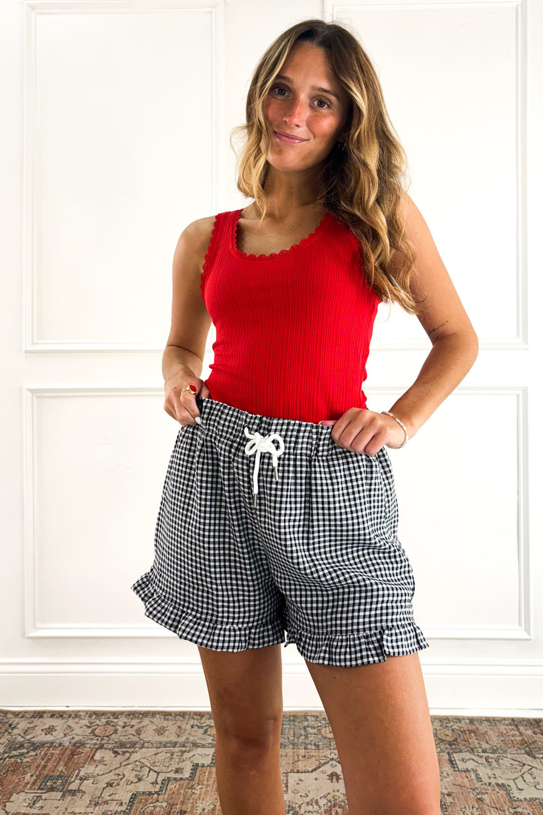 Gingham Check Ruffle Shorts