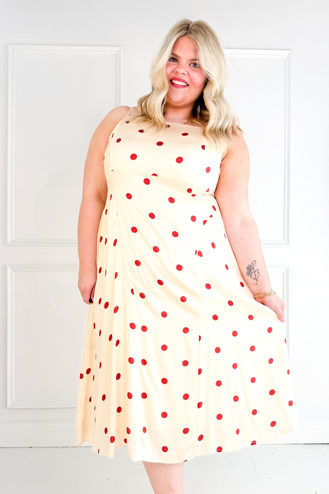 Curvy Polka Dot Picnic Midi Dress