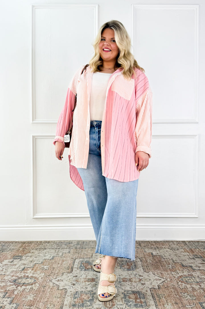 Curvy Blush Mix Stripe Button Down