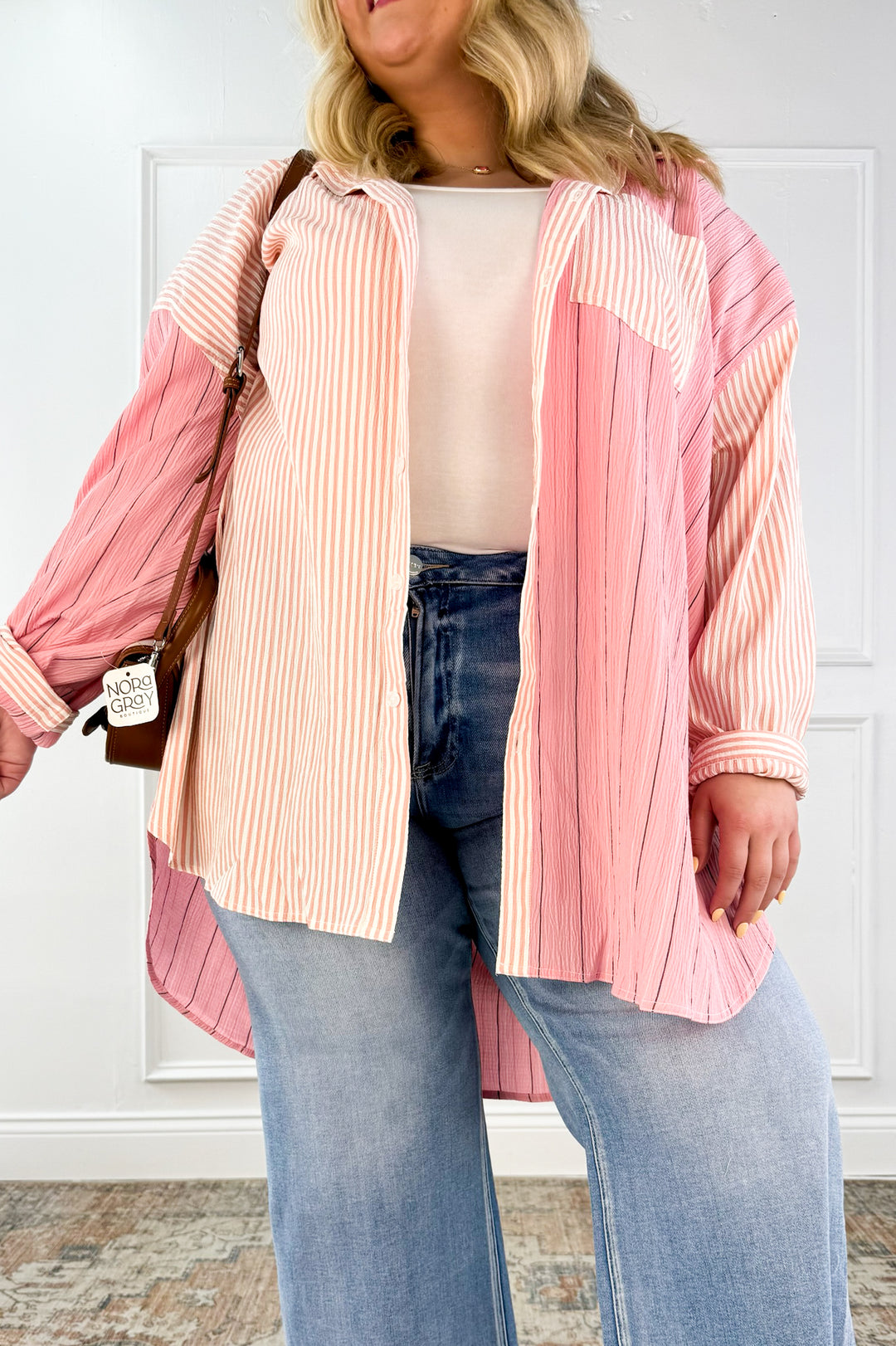 Curvy Blush Mix Stripe Button Down