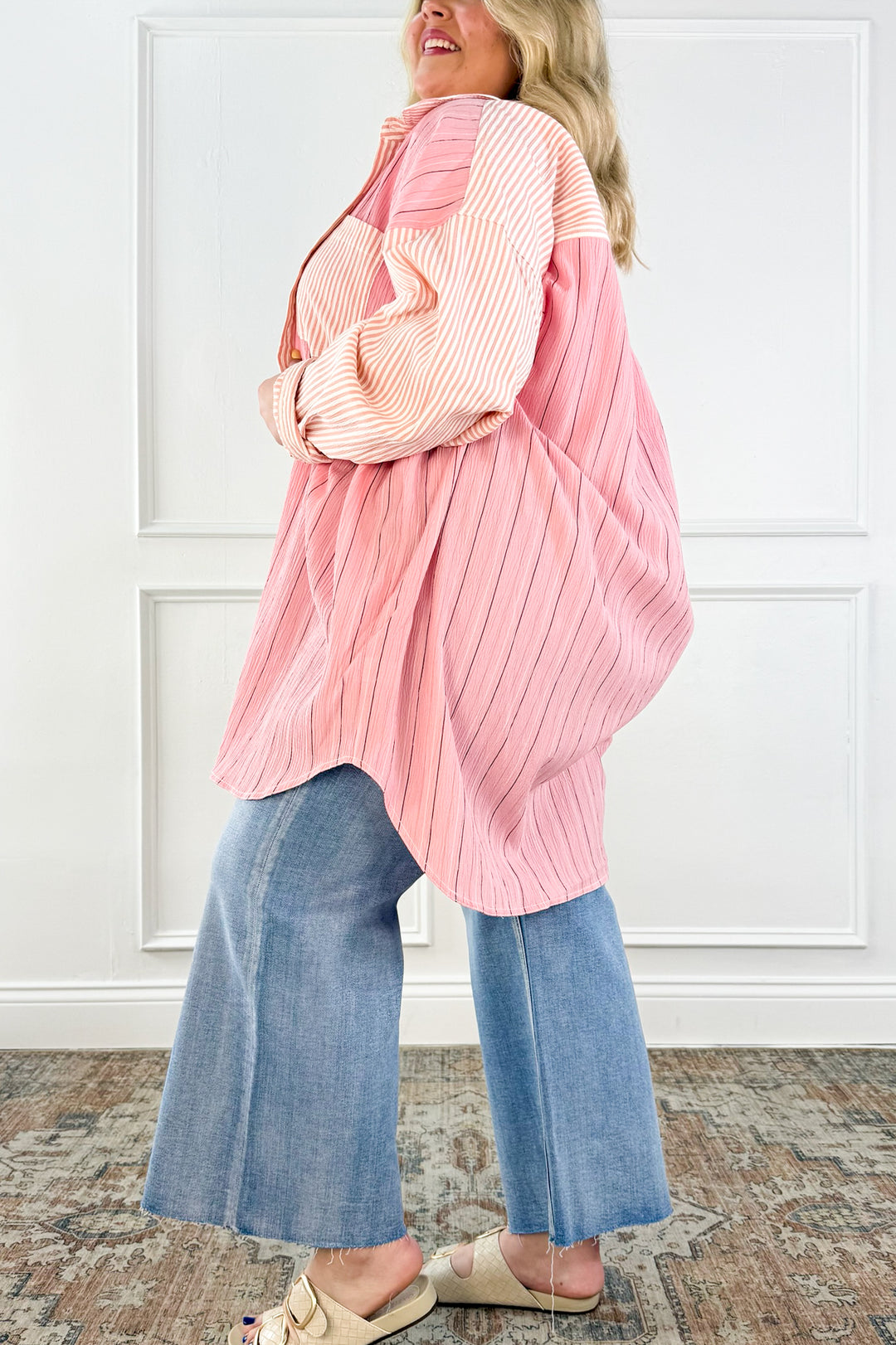 Curvy Blush Mix Stripe Button Down
