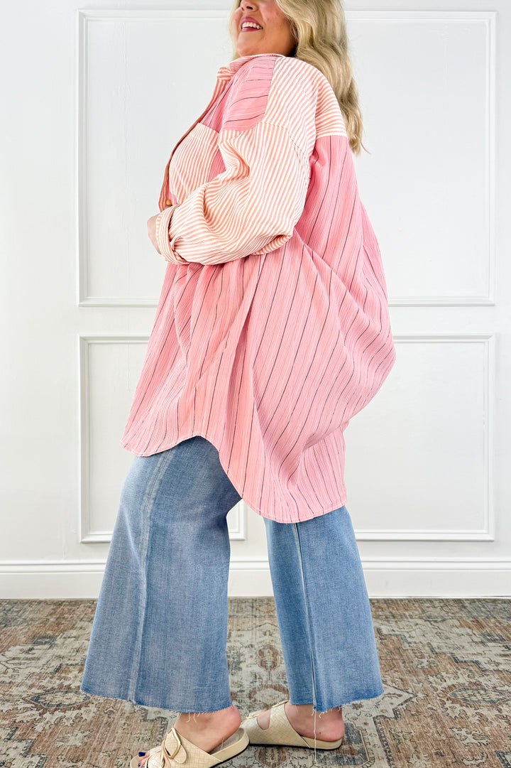 Curvy Blush Mix Stripe Button Down