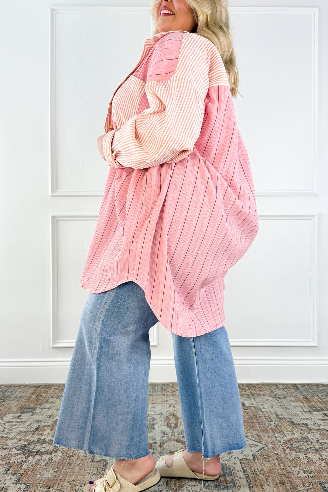 Curvy Blush Mix Stripe Button Down