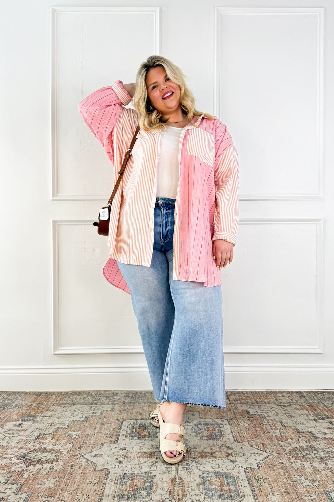 Curvy Blush Mix Stripe Button Down
