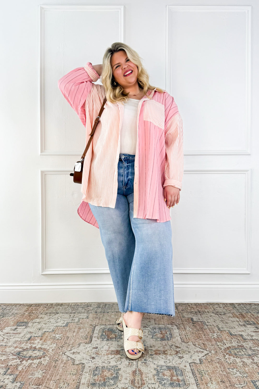 Curvy Blush Mix Stripe Button Down