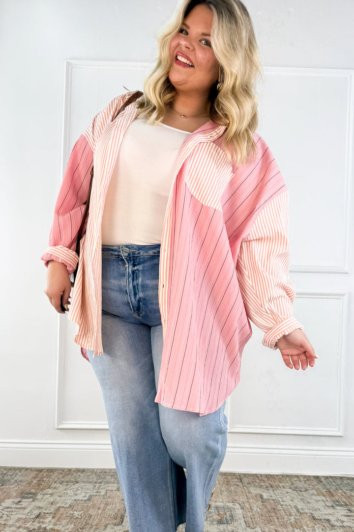 Curvy Blush Mix Stripe Button Down