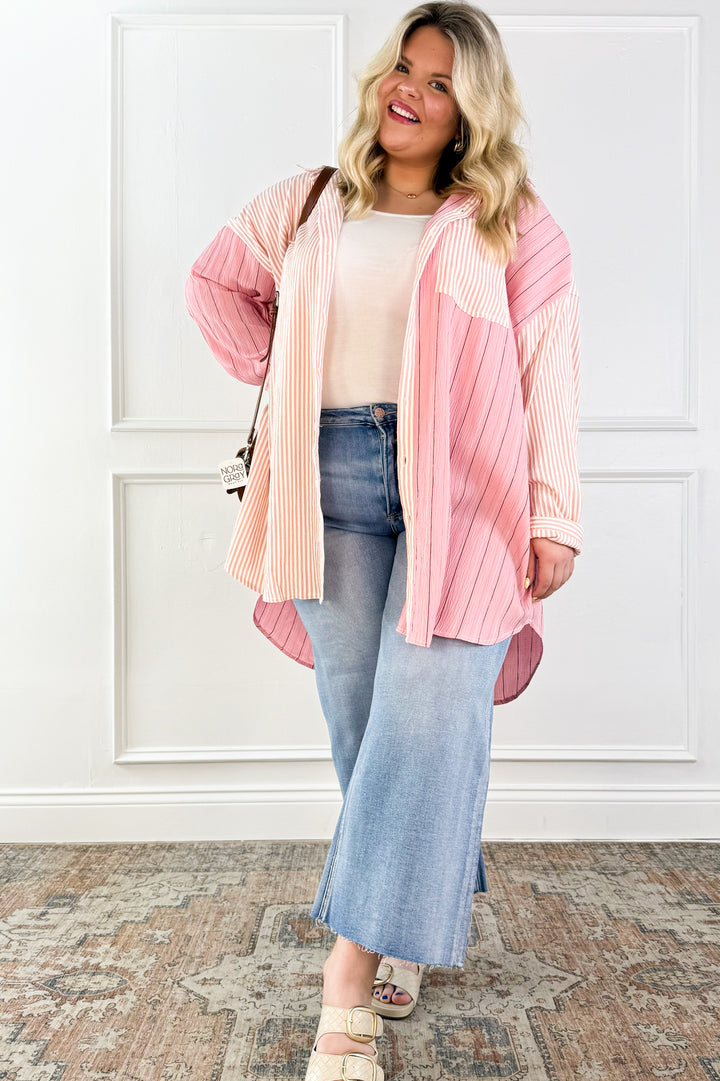 Curvy Blush Mix Stripe Button Down