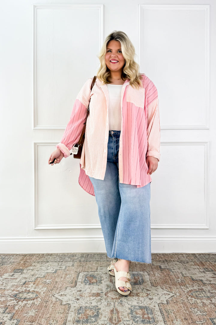 Curvy Blush Mix Stripe Button Down