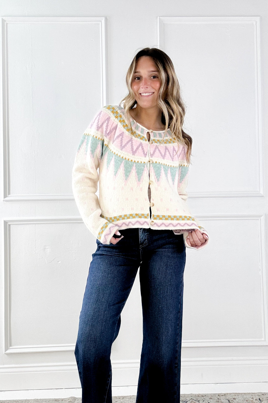 Pastel Fair Isle Jacquard Knit Cardigan